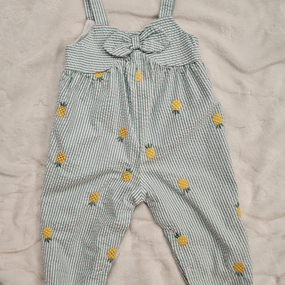 Bonnie Baby Green & White Striped Pineapple Embroidered Romper